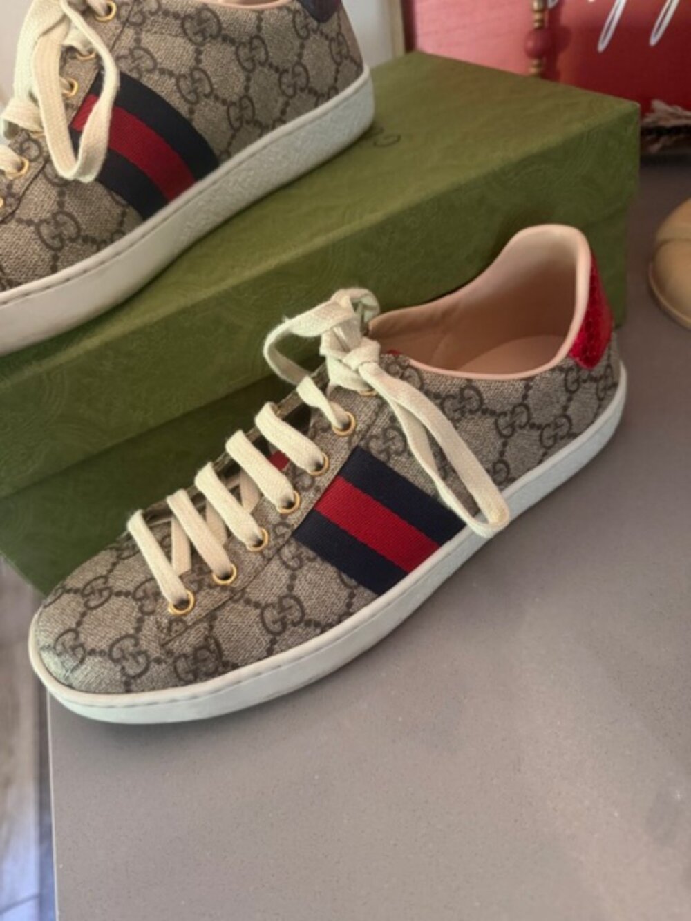 Gucci Beige Monogram Sneakers - Picture 5 of 10